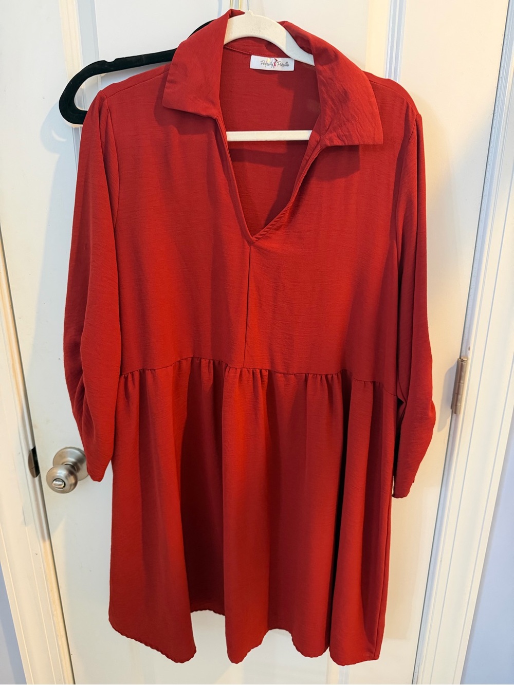 Relaxed Red Collared Tunic Dress - Unknown Brand